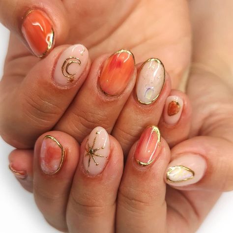 Quilt Nails Designs, Trendy Orange Nails, College Nails, Boho Nails, Hippie Nails, Cute Simple Nails, Subtle Nails, Dip Nails, Minimal Nails