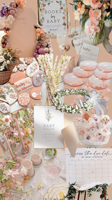 Baby in Bloom Wildflower themed baby shower Baby In Bloom Color Palette, Girl Baby In Bloom Shower Ideas, Baby Shower Ideas Flower Theme, Garden Party Shower Baby, Baby In Bloom Shower Dessert Table, Baby Shower Themes Baby In Bloom, March Theme Baby Shower Ideas, Baby Im Bloom Baby Shower Theme, Baby Shower Themes June