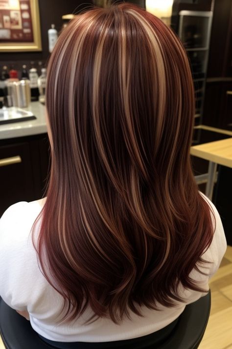 fall hair color ideas for brunettes with highlights | fall hair color Brown Hair With Red Lowlights Burgundy Caramel Highlights, Chestnut With Highlights, Red And Carmel Hair Color, Hairstyles For Medium Length Hair Color, Fall Hair Color For Brunettes With Bangs, Summer Dyed Hair, Brown Red Hair With Highlights, Winter Highlights For Brunettes, Red And Caramel Highlights On Dark Hair