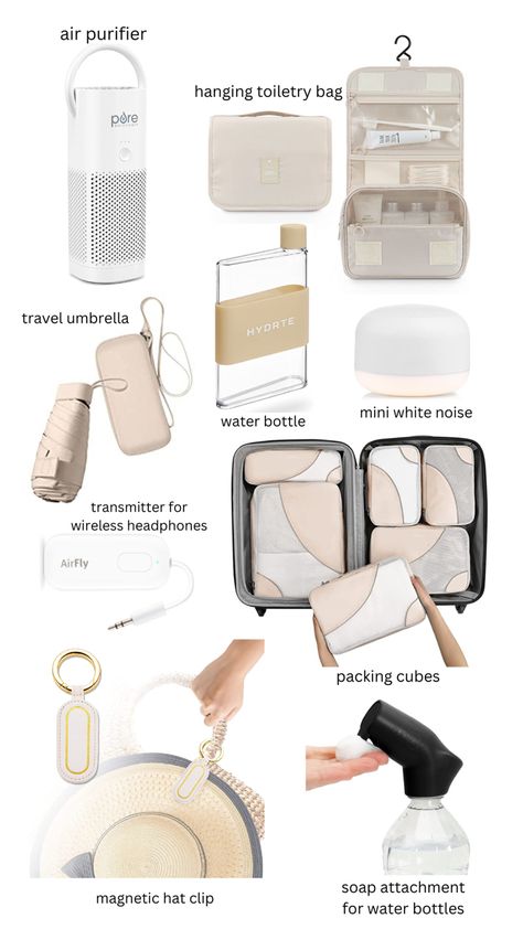 Travel favorites, travel essentials, travel must haves, things to pack, what to pack, gadgets, Travel Stuff Products, Beige Travel Essentials, Packing To Travel, Best Travel Essentials, Travel Essentials For Women Carry On, Travel Needs Products, Europe Travel Essentials For Women, Aesthetic Travel Essentials, Beauty Amazon Finds