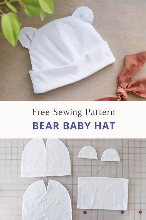 DIY Baby Bear Hat (Free Pattern Inside) - Sage&Lilac Baby Bib Pattern Free Printable, Baby Hat Sewing Pattern Free, Baby Hat Diy, Baby Bonnet Pattern Free, Baby Headband Pattern, Baby Hat Sewing Pattern, Baby Hats Pattern, Free Baby Clothes, Baby Hat Free Pattern