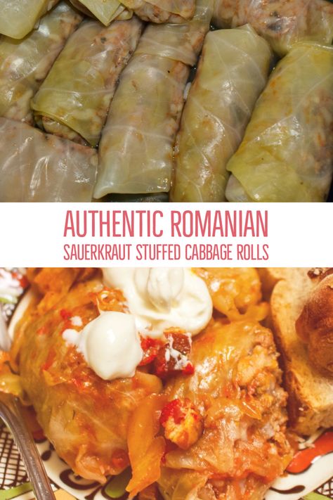 Romanian Stuffed Cabbage Rolls, Cabbage Rolls With Sour Cabbage, Cabbage Rolls With Sauerkraut Recipe, Sauerkraut Cabbage Rolls, Authentic Cabbage Rolls Recipe, Authentic Stuffed Cabbage Rolls, Stuffed Cabbage With Sauerkraut, Pork Stuffed Cabbage Rolls, Authentic Polish Cabbage Rolls Recipe