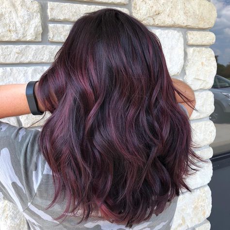 Winter Hair Colours, Plum Brown Hair, Plum Highlights, Blackberry Hair Colour, Bright Red Hair Color, Red Hair Colors, Red Balayage Hair, Cherry Hair Colors, Color Ideas For Short Hair