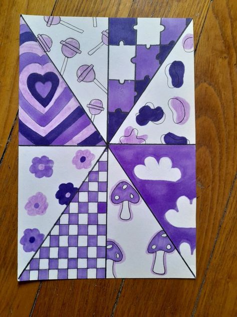 Purple Drawings Easy, Pink And Purple Drawings, Grade 5 Art Ideas, Easy Doddleoddle Art, Inspi Dessin Aesthetic, How To Make Pastel Colors With Paint, Purple Drawing Aesthetic, Easy Patterns To Draw Simple, Easy Doodle Art Design