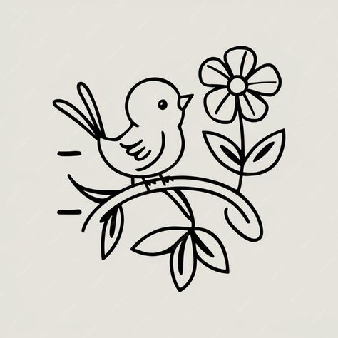 Premium Photo | A drawing of a bird on a branch with a flower in the middle Drawing Of A Bird, Branch Drawing, Bird On A Branch, Bird On Branch, Bird Drawings, A Drawing, Premium Photo, A Flower, In The Middle