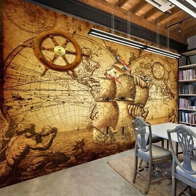 World Map Tapestry, Retro Nautical, World Map Wallpaper, 3d Wall Murals, Map Wallpaper, Old World Maps, Cafe Wall, World Map Wall, Japan Design