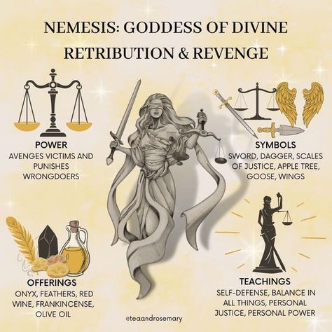 Deity Work Witchcraft, Greek Goddess Nemesis, Goddess Of Vengeance, Goddesses Mythology, Goddess Nemesis, Nemesis Goddess, Greek Goddess Mythology, Primordial Goddess, Deity Work