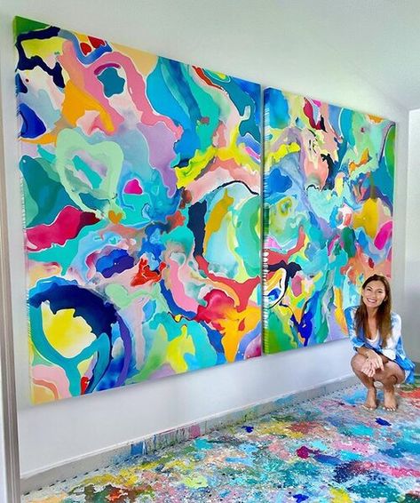 Statement Canvas Art, Bright Color Artwork, Modern Colorful Art, Abstract Bright Art, Modern Art Ideas, Bright Abstract Painting, Paint On Canvas For Beginners, Canvas Lms, Art Painting Colorful