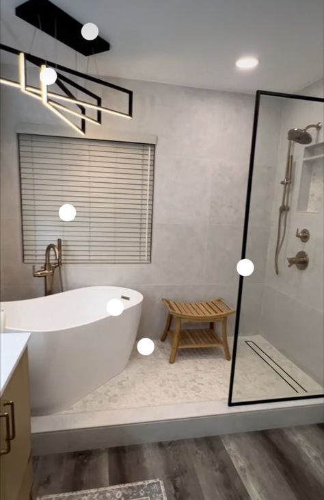 Master Bath Shower And Tub Layout, Walk In Shower No Door With Tub, Soaker Tub And Shower Combo, Wet Room Shower And Tub, Walk In Shower Tub Combo, Bathroom With Large Tub, Large Bathroom Ideas Master Suite, Tub Inside Shower Layout, Simple Master Bath