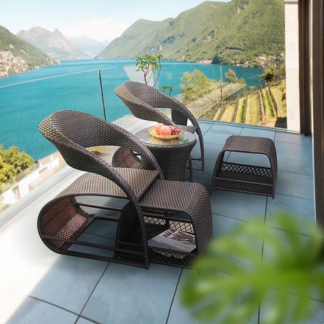 Elegant Pool, Pool Loungers, Sleek Coffee Table, Rooftop Terrace Design, Rattan Lounge Chair, Outdoor Recliner, Chair With Ottoman, Rooftop Patio, Porch Furniture