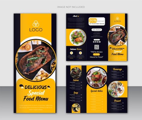 Restaurant food menu and trifold brochur... | Premium Vector #Freepik #vector #restaurant-menu #food-menu-design #restaurant-menu-template #food-menu-restaurant Design Kemasan, Menu Trifold, Calling Card Design, Restaurant Brochures, Brochure Food, Menu Design Inspiration, Brochure Design Creative, Flyers Design, Fast Food Menu