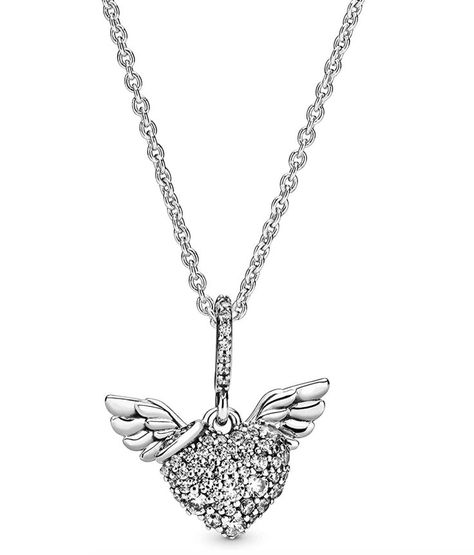 Pandora Jewelry Pave Heart and Angel Wings Cubic Zirconia Necklace in Sterling Silver, 17.7" Pandora Pave, Angel Wings Heart, Pandora Heart, Pandora Necklace, Angel Wing Necklace, Zirconia Necklace, Cubic Zirconia Necklace, Pandora Jewelry, Angel Wings