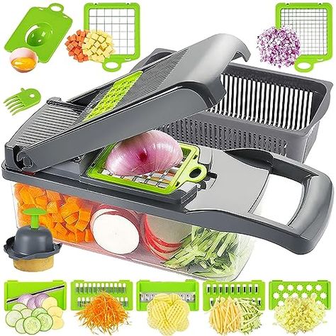 Vegetable Chopper Onion Chopper - Artbros 13 in 1 Multi-Functional Kitchen Mandoline Slicer Veggie Fruit Dicer Cutter with Colander Basket and Container - Grey Veggie Slicer, Slicer Dicer, Potato Slicer, Onion Chopper, Mandolin Slicer, Vegetable Chopper, Vegetable Slicer, Cheese Grater, Food Chopper