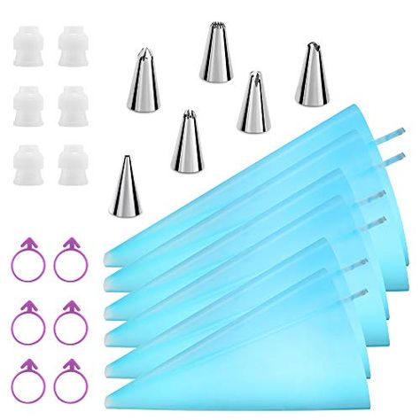 Kasmoire Piping Bags and Tips Set,24pcs Cake Decorating Tools with 6pcs 3 Sizes (12”+14”+16”) Reusable Icing Pastry B... Different Decorating Styles, Cake Piping, Icing Tips, Piping Icing, Piping Tips, Pastry Bag, Cookie Icing, Baking Accessories, Cake Decorating Supplies