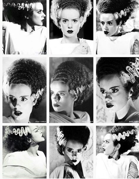 The bride will go on my right thy in a gold antique frame. Im not sure what expression i want her to have yet. Beneath her frame will be deep red rosses that drip blood. Bride Of Frankenstein Costume, Elsa Lanchester, Frankenstein Costume, The Bride Of Frankenstein, Frankenstein Art, The Creeper, Antique Frame, Septième Art, Famous Monsters