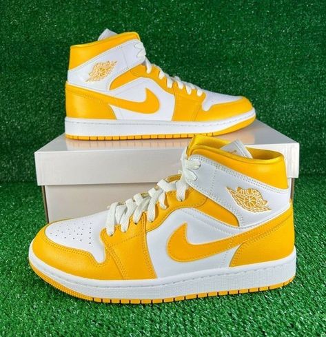 Yellow Jordan 1s Outfit, Jordan 1 University Gold, Jordans Yellow, Nike Shoes Yellow, Yellow Jordans, Yellow Air Jordan, Yellow Nike Shoes, Air Jordan 1 Custom, Jordan 1 Yellow