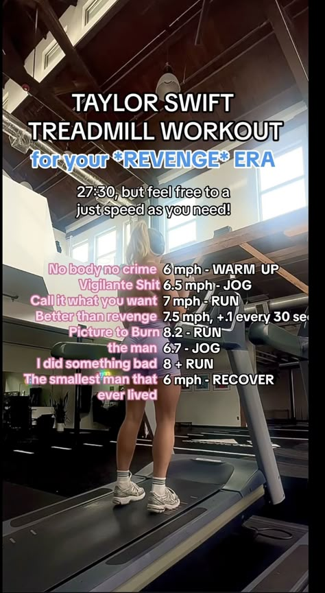 Hill Workout On Treadmill, Running Routine Treadmill, Treadmill Workout For Runners, Playlist Treadmill Workout, Interval Running Workout Treadmills, Fun Treadmill Workout, Taylor Swift Walking Workout, Treadmill Strut Playlist, Traidmil Workout