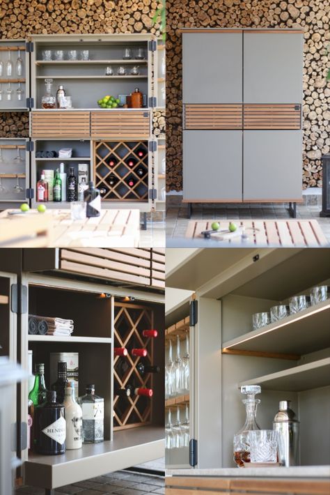 Bar in a cupboard for your garden, patio, balcony or terrace. Bar Unit, Bar Garden, Patio Balcony, Outdoor Kitchens, Bar Area, Outdoor Inspirations, Garden Bar, Bar Areas, Outdoor Bar