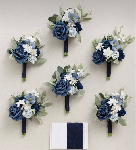 Navy Wedding Theme, White Delphinium, Navy Blue Wedding Theme, Blue Corsage, Blue Boutonniere, Dark Blue Wedding, Baby Blue Weddings, Blue Flowers Bouquet, Blue Wedding Decorations