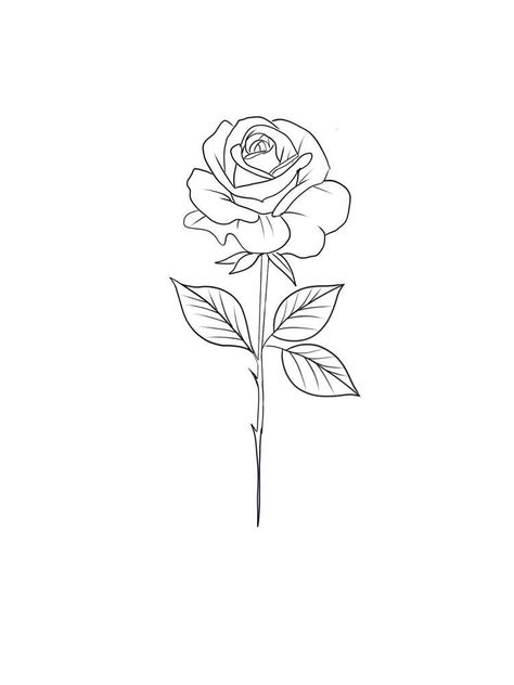 Small Rose Stencil Tattoo, Outline Of A Rose Tattoo, Simple Rose Tattoo Stencil, Rose Stem Tattoo Stencil, Simple Rose Stencil, Small Rose Stencil, Rose Line Work Tattoo, Fineline Rose Tattoo Design, Simple Rose Tattoo Design