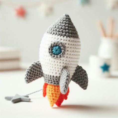 Crochet Space Theme, Crochet Rocket Ship, Space Crochet Pattern, Crochet Rocket, Space Crochet, Nursery Crochet, Astronaut Baby, Crochet Nursery, Crochet Kids