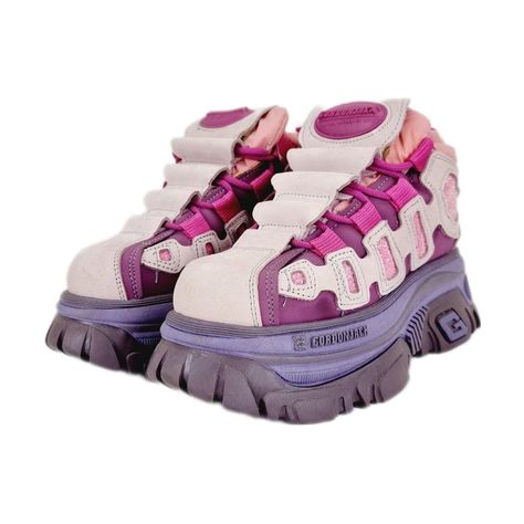 Gordon Jack platforms with hidden lace up fronts, velcro adjustments and quality detailing. Fuschia pink, pastel pink, bubblegum pink and purple in colour with glittery panels, these vintage sneakers sit comfortably at the ankle. Like most kicks by Atom, these feature chunky platforms. These originated in the 90s / y2k era and are very rare to find, but still come with their original box. Style: vintage edgy harajuku alt alternative 90s y2k style retro kidcore babycore softcore decorakei pastel Pink And Purple Sneakers, Gordon Jack Shoes, Pink Platform Sneakers, Retro Kidcore, Fuschia Shoes, Y2k Sneakers, Harajuku Shoes, Alt Shoes, Rave Shoes