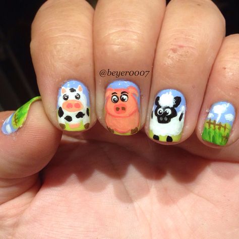 Farm Animals Nails, Farm Animal Nail Art, Farm Nail Art, Farm Animal Nails Designs, Farm Nails Designs, Farm Animal Nails, Farm Nails, Camping Nails, Horse Nails