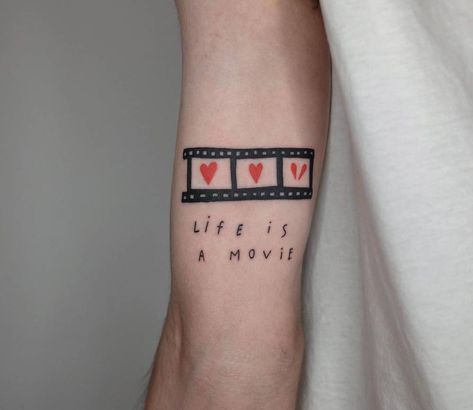 “Life is a movie” Small Movie Tattoos, Life Is A Movie, Movie Tattoo, Movie Tattoos, Temporary Tattoo Designs, Jewelry Tattoo, English Tattoo, Baby Tattoos, Mini Tattoos