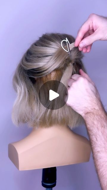 Joseph I'Anson on Instagram: "Short Bob length hair? Want to create the hottest trending half up style? Then my reel is going to show you just how you can create the viral style with cute  bow accessory on short Bob length hair!  There is no doubt that one of this year’s hottest trends is the half up style with bow accessories you literally can’t scroll without seeing someone rocking this style, and I am totally here for it!!!   L’IMAGE Mannequin - “DENISE” from @equip_the_creative use code Joseph10 at the checkout to get 10% off your order. Created using @revlonprofessionaluk style Masters #hairinspo #hairtutorial #beyondtheponytail #reel #reelitfeelit #hairup #hairups #hairupdo #updo #updos #updotutorial #bridalhair #hairideas #weddinghairdo #weddinghair #bohohair #bohowedding #shorthair Hair Up On Short Hair, Short Hair Bridesmaids Styles, Bob Length Updo, Homecoming Hair Short Length, Shoulder Length Hair Dos For Wedding, Medium Bob Updo Hairstyles, Short Hair Half Updo For Wedding, Wedding Hairstyles For Short Hair Bob Bridesmaid Half Updo, Milabu Hairstyles Short