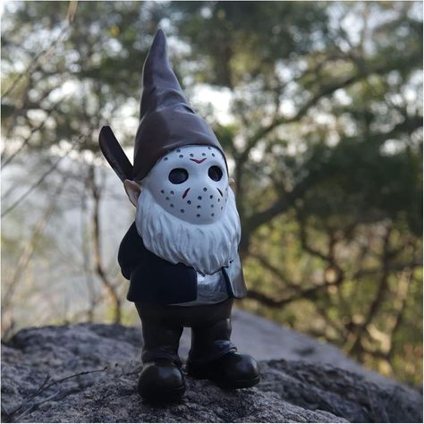 ULUZE Garden Gnomes Halloween Decorations Indoor Office Decor Funny Gnome 8" Tall - Brown #gnome #gardengnome #halloween #halloweendecor #halloweendecoration #gnomedecor #yardornament #yardart #lawnornament #jasonvoorhees #fridaythe13th #spooky Evil Gnome, Yard Gnomes, Gnomes Halloween, Funny Garden Gnomes, Lawn Gnome, Themed Garden, Polymer Clay Halloween, Movie Merchandise, Statue Home Decor