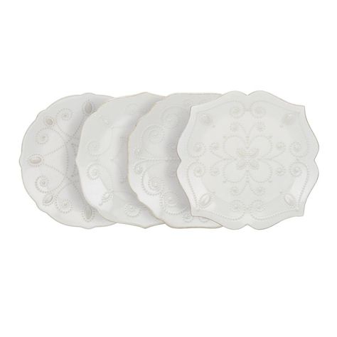 French Perle White Assorted Plates (Set of 4), Light Ivory Lenox French Perle, Christmas Entertaining, Charger Plate, Better Homes And Garden, White Set, Stainless Steel Flatware, White Plates, Charger Plates, Plate Design