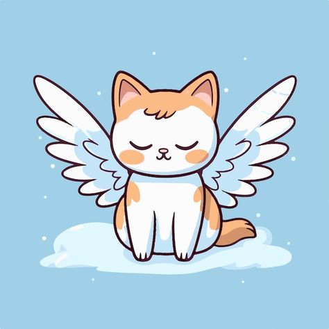 Angel Cute Drawing, Cat Memorial Drawing, Winged Cat Drawing, Cat With Wings Drawing, Angel Cat Drawing, Cat Angel Drawing, Cat Wings, Cats With Wings Drawing, Cat With Butterfly Wings Drawing