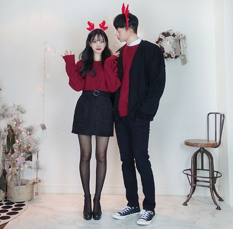 Korean Christmas Fashion | Official Korean Fashion Korean Christmas Outfit, Korean Christmas, Couple Outfits Matching, Kore Ulzzang, Couple Matching Outfits, Cute Christmas Outfits, Cute Couple Outfits, Matching Couple Outfits, Fashion Couple