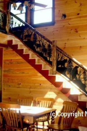 Cabin Stairs, Rustic Staircase, Rustic Stairs, North American Animals, Cedar Log, American Animals, Stair Railing, Property Management, Railing