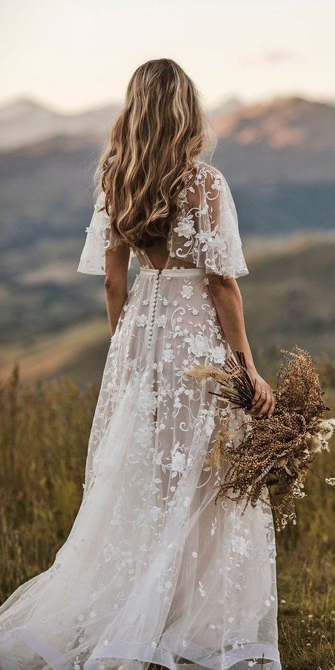 30 Rustic Wedding Dresses For Inspiration ❤  rustic wedding dresses a line with cap sleeves floral lace country anna campbell #weddingforward #wedding #bride Boho Wedding Dress With Sleeves, Anna Campbell, Rustic Wedding Dresses, Country Wedding Dresses, Joe Jonas, Special Dresses, Wedding Dress Trends, Princess Wedding Dresses, Long Sleeve Wedding