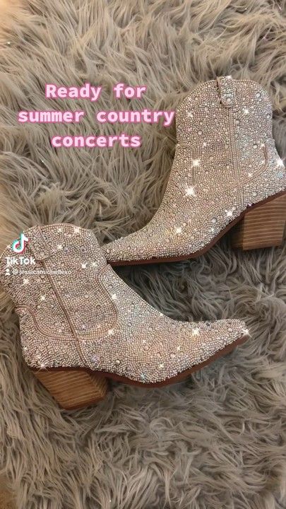 Rhinestone glitter cowgirl boots for concerts! #LTKstyletip #LTKSeasonal #LTKshoecrush Outfit Ideas With Sparkly Boots, Bacherlotte Cowgirl Outfits, Glitter Boots Outfit Night Casual, Styling Rhinestone Boots, Nashville Outfits Sparkly Boots, Glam Cowgirl Boots, Country Concert Outfit Rhinestone Boots, Glittery Boots Outfit, Glitter Cowgirl Boots Outfit