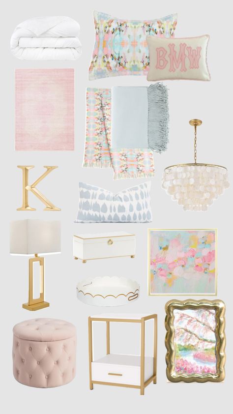 White And Gold Bedroom, Sorority Room, Pink Dorm Rooms, Preppy Dorm Room, Dream Dorm Room, Dorm Room Styles, College Room Decor, College Dorm Room Decor, Dorm Inspo