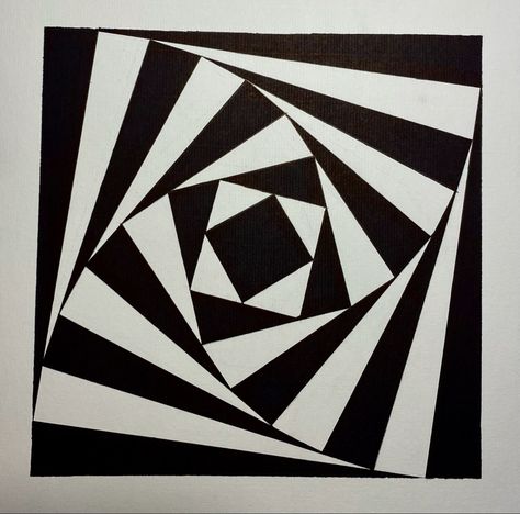 An optical illusion design , Square 25x25 , a uni task for creative thinking course , used ink pens and black permenant markers . Cube Optical Illusion, Square Optical Illusions, Optical Art Easy, Op Art Illusion, Rhythm Art Design Pattern, 3d Square Drawing, Rhythm Art Drawing, Optical Art Illusion, Opart Illusion