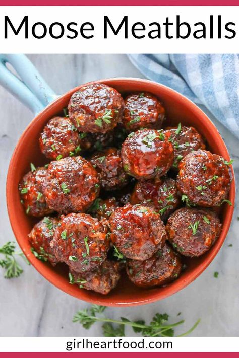 Wild Game Meatballs, Moose Meatballs Recipe, Moose Hamburger Meat Recipes, Moose Burger Recipes, Moose Recipes Meat, Ground Moose Recipes, Ground Moose Meat Recipes, Moose Balls, Moose Meatballs