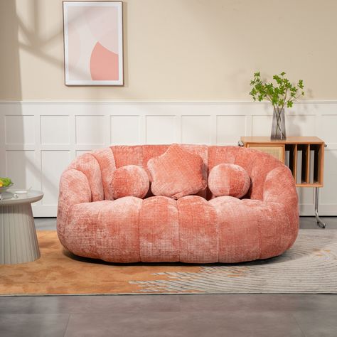 【High Density Foam Filling】 ：This sofa is filled entirely with high quality, high density, high resilience memory foam.The sofa gives your back and hips reliable support, offering a comfortable sitting experience.Overstuffed chairs are extremely durable… Studio Living Room Ideas, Light Pink Sofa, Cute Couches, Beanbag Couch, Oversized Bean Bag Chairs, Funky Bedroom, Gaming Sofa, Big Bean Bags, Giant Bean Bag Chair