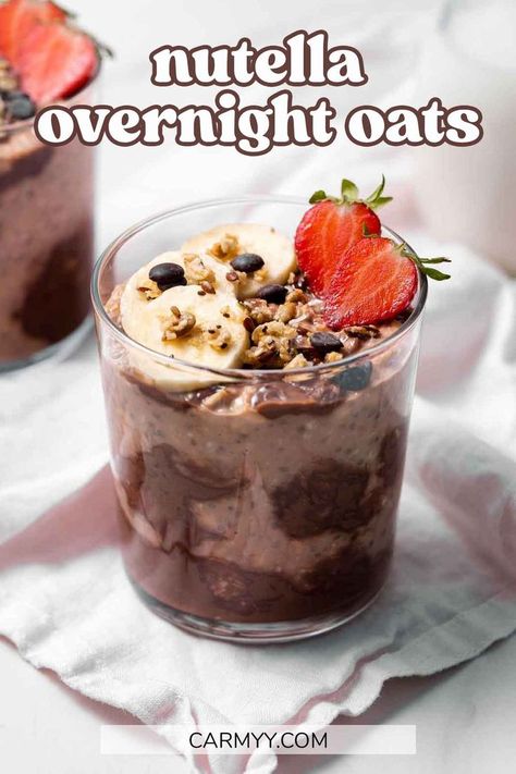 Nutella Overnight Oats, Overnight Oats Greek Yogurt, Strawberry Overnight Oats, Best Overnight Oats Recipe, Chocolate Overnight Oats, Overnight Oatmeal Recipes, Dessert For Breakfast, Oat Recipes Healthy, Delicious Meal Prep