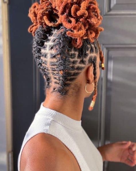 Curled Locks Hairstyles, Loc Rope Twist Ponytail, Concert Loc Styles, Special Occasion Loc Styles, Cruise Loc Styles, Loc Hairstyles For Vacation, Loc Styles For Cruise, Up Do Locs Black Women, Loc Petal Bun With Bangs