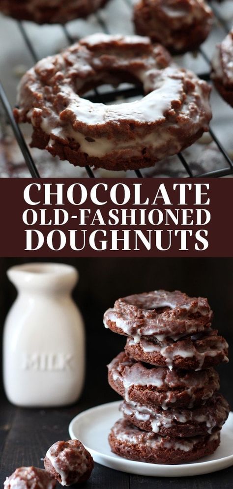 Homemade Chocolate Old-Fashioned Doughnuts are coated in glaze and taste just like the cakey ones at your favorite bakery! No yeast makes this fried recipe simple. #oldfashioneddonut #sourcreamdoughnut #oldfashioned Donuts Photography, Wallpaper Chocolate, Donuts Wallpaper, Donat Glaze, Classic Chocolate Cake, Donuts Donuts, Glazed Donuts, Donuts Recipe, Breakfast Sweets