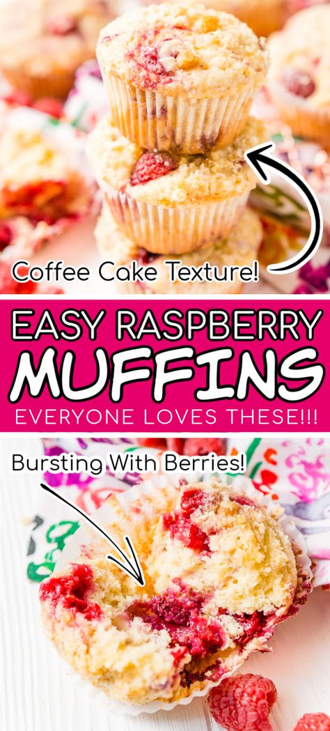 Raspberry Muffins are a tender and quick breakfast recipe loaded with juicy red raspberries and topped with an irresistible sugar crumble. Food Processor Muffins, Red Raspberry Muffins, Ww Raspberry Recipes, Fresh Raspberry Muffins Recipe, Best Raspberry Muffins, Raspberry Muffin Recipes Easy, Jumbo Raspberry Muffins, Red Rasberry Deserts, Raspberry Baked Goods