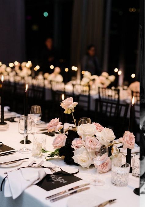 20 Modern Blush and Black Wedding Color Ideas | Roses & Rings - Part 2 Blush And Black Wedding, Blush Pink And Black Wedding, Dresses Hairstyles, Cakes Decor, Ceremony Arrangement, Simple Wedding Centerpieces, Wedding Color Ideas, Elegant Wedding Reception, Orchid Wedding