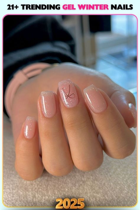 Neutral gel nails with subtle monogram accents for a chic winter look. The minimalist design adds a touch of personality while keeping things elegant and understated. Gel Winter Nails, Neutral Gel Nails, Snowflake Art, Winter Nail Ideas, Bridesmaids Nails, Snowflakes Art, Baby Pink Nails, Short Gel Nails, Subtle Nails