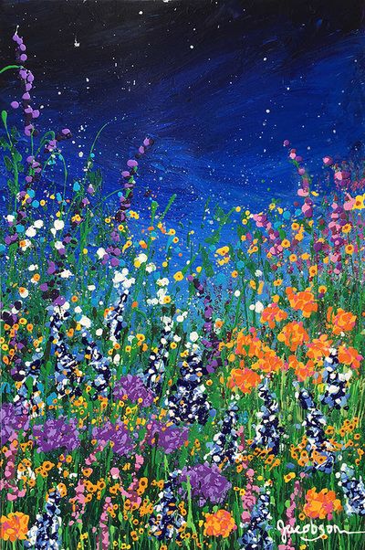 Whimsical Garden Painting, Field Of Wildflowers Painting, How To Paint Wildflowers Acrylic, Wildflower Acrylic Painting, Abstract Garden Painting, Flower Scenery Painting, Wildflower Painting Easy, Flower Aesthetic White, Paint Flowers On Canvas