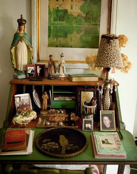 Mary Randolph Carter's desk,-personal Collage . Personal Collage, Randolph Carter, Green Writing, Mediterranean Home Interior, Craftsman Home Interiors, Interesting Objects, Target Home, Target Home Decor, Antique Green