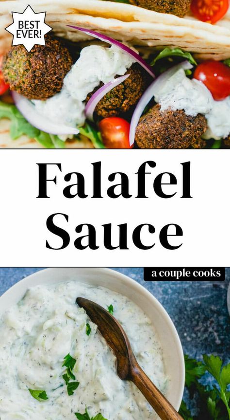 Here are the best falafel sauce recipes for your falafel sandwich! Cucumber sauce, tahini sauce and cilantro sauce are each delicious in their own right. #falafel #sauce #falafelsauce Sauce For Falafel Recipe, Tahini Sauce For Falafel, Falafel Dipping Sauce, Falafel Sauce Recipe, Falafel Sauce, Best Falafel, Alfredo Sauce Easy, Falafel Recipe Easy, Arabisk Mad