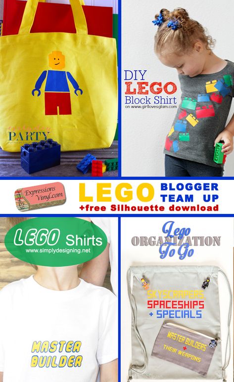 Expressions Vinyl Lego Pack Everyday Party Magazine  Collage Image Lego Crafts, Lego Shirts, Budget Friendly Diy, Diy Lego, Expressions Vinyl, Free Lego, Crafts Diy Projects, Lego Activities, Lego Birthday Party